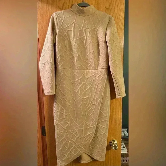 IVY CITY Faux wrap textured dress Mockneck Dress L - Picture 2 of 9